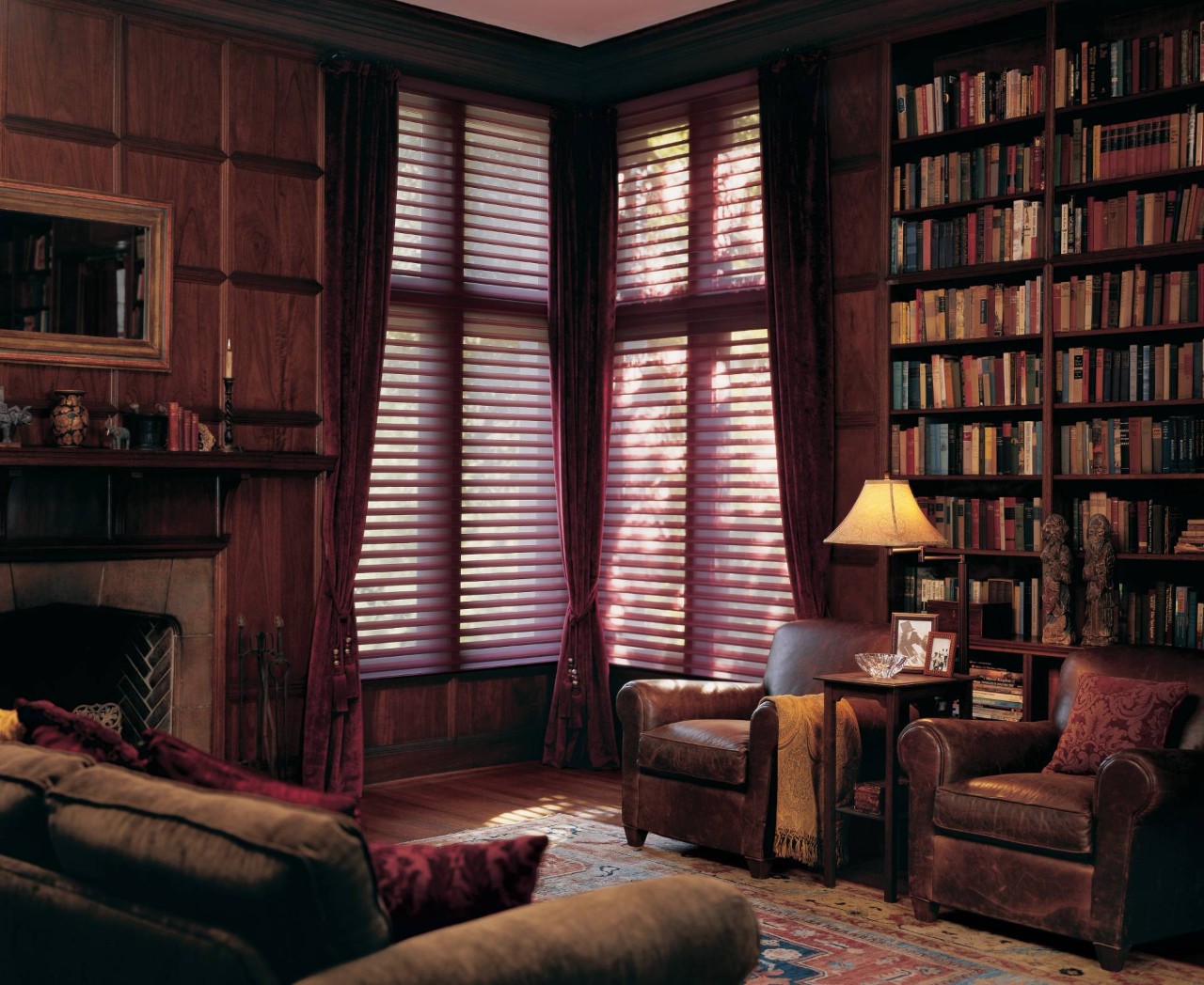 Hunter Douglas Silhouette® Sheer shades in a cozy home living room near Ann Arbor, MI